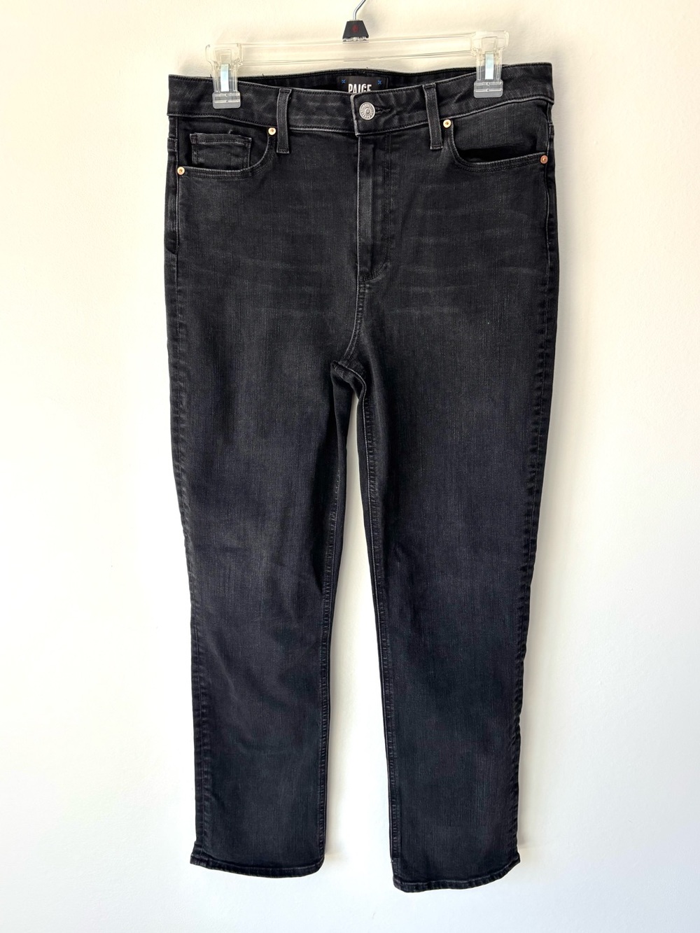 Paige Cindy Jeans Black Denim Straight Leg High Waist